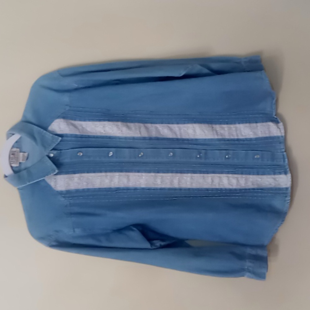 Vintage Stefano International Denim Button-Up Shirt with Tucks Patterned Stripes